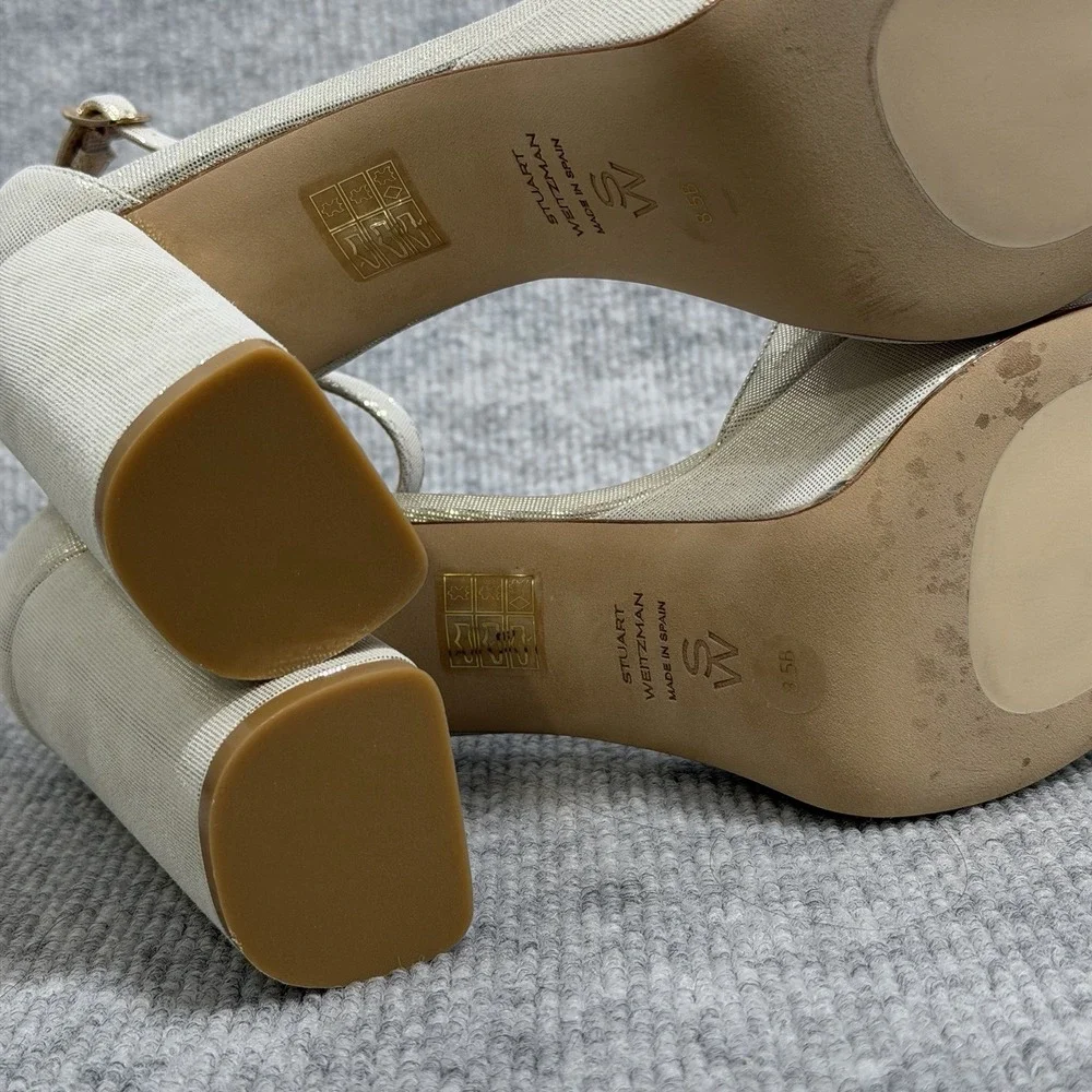 Stuart Weitzman Size-8.5B Sabrina Platform Linen Leather Shimmer Beige $575
